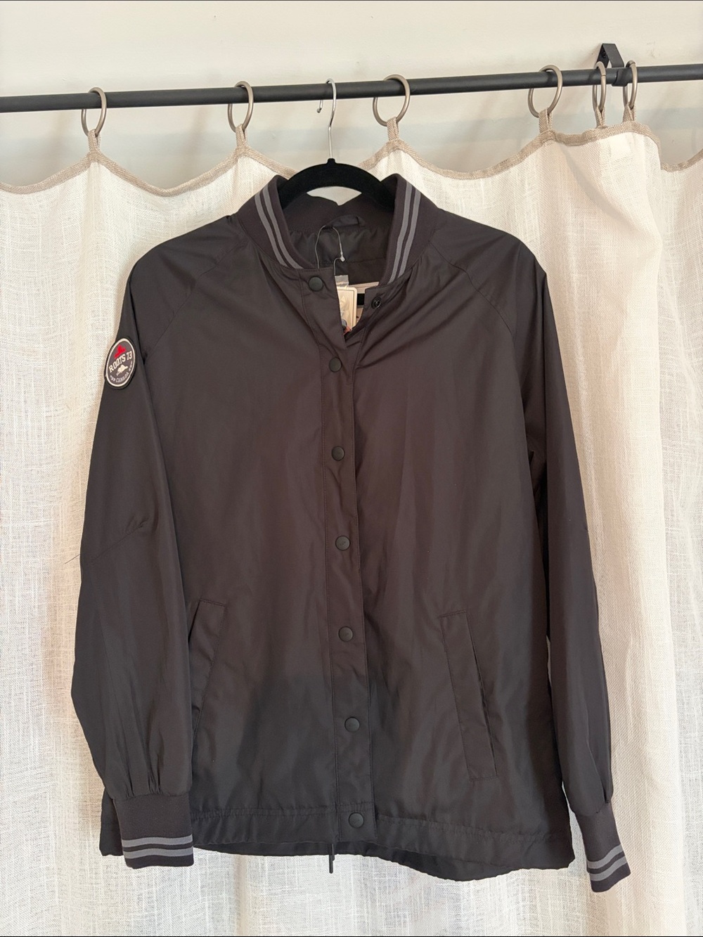 Roots Black Men's Lightweight Bomber Jacket with Stripe Trim